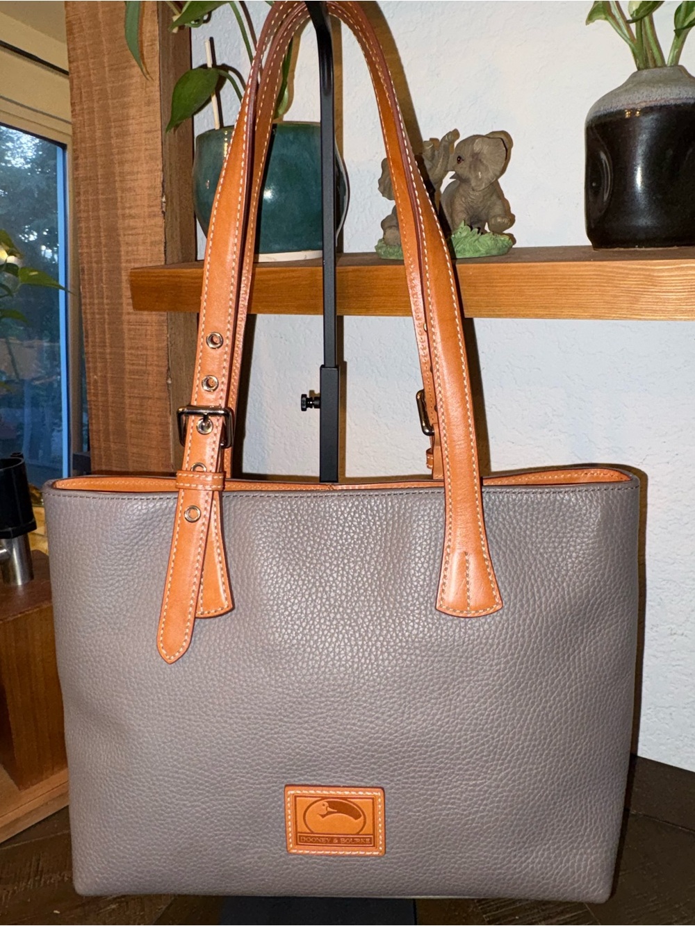 Dooney & Bourke Pebble Grain Leather Tote | Gray/British Tan | NWOT